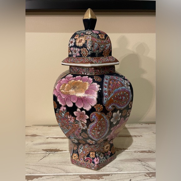 Chinese Temple Jar / Vase Hexagon Noir Porcelain Black - Picture 3 of 11